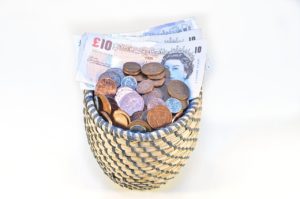 money on a basket